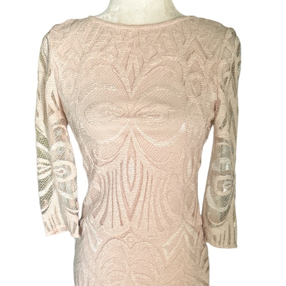 Julia Jordan Blush Pastel Pink Crochet Lace Illusion Sleeve Sheath Shift Dress 2 - Picture 5 of 14